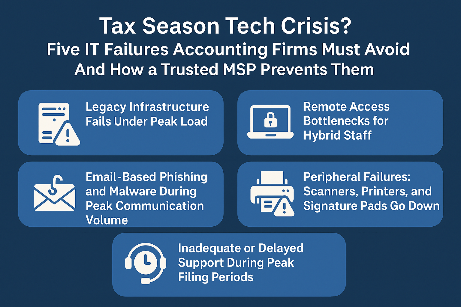 Tax Season Tech Crisis?   Five IT Failures Accounting Firms Must Avoid  And How a Trusted MSP Prevents Them